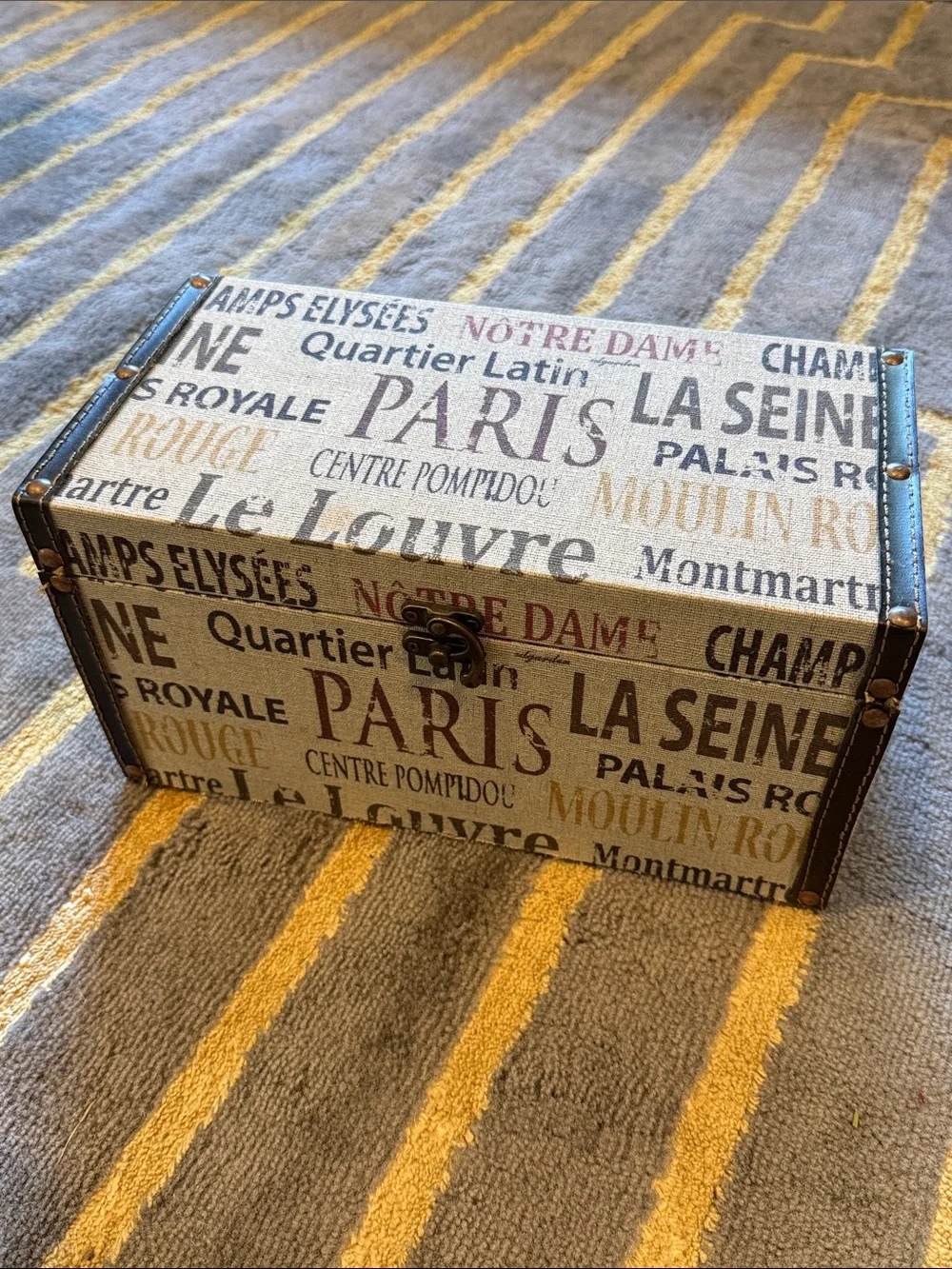 Z French Paris Print Decorative Storage Trunk in Beige and Brown